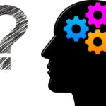 Silhouette of a human head with colourful gears and a question mark representing the battle of the mind and internal thoughts
