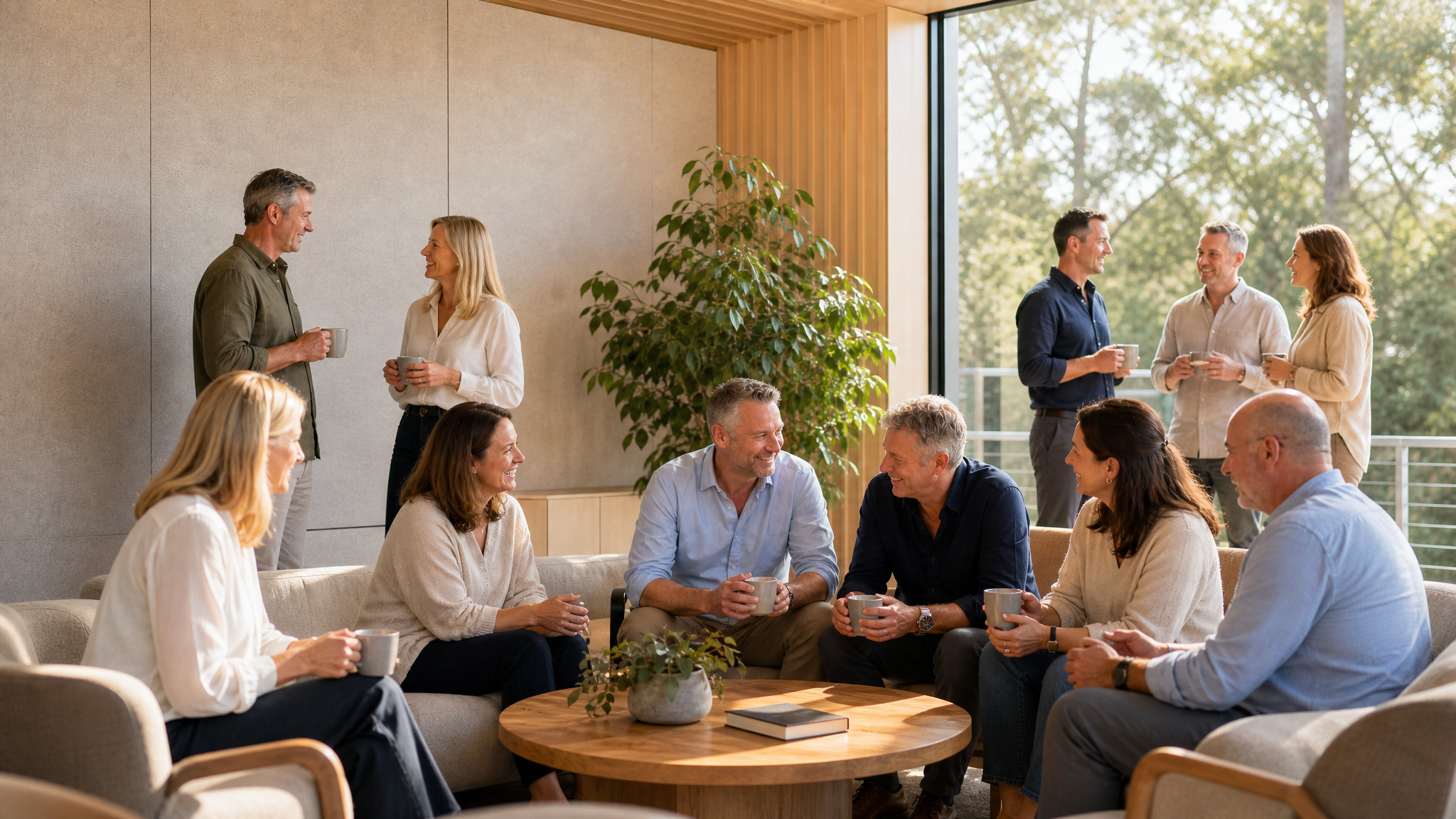 Business leaders gathered together in relaxed conversation and fellowship