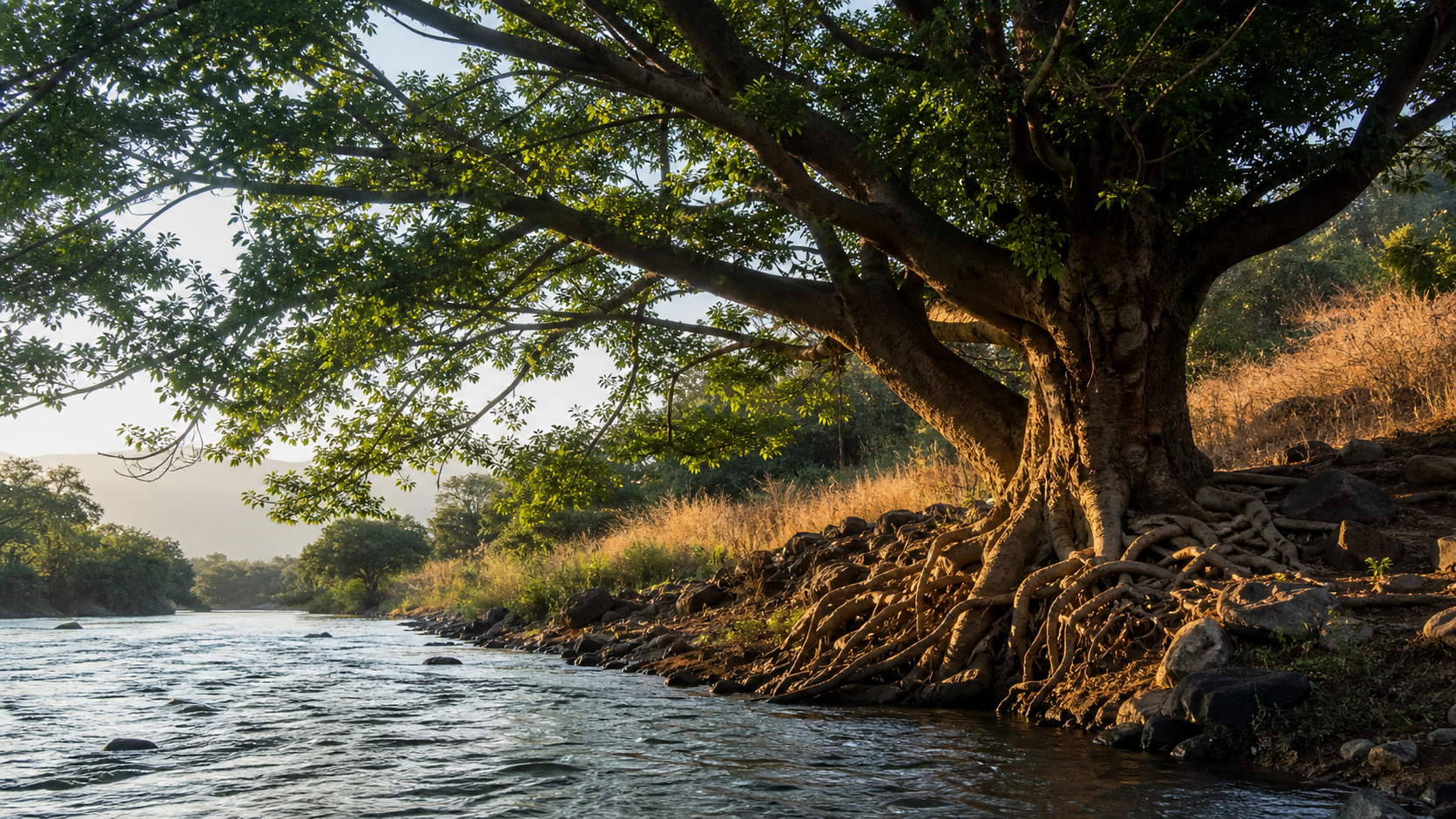Strong tree beside flowing water representing Jesus as our source of strength and provision
